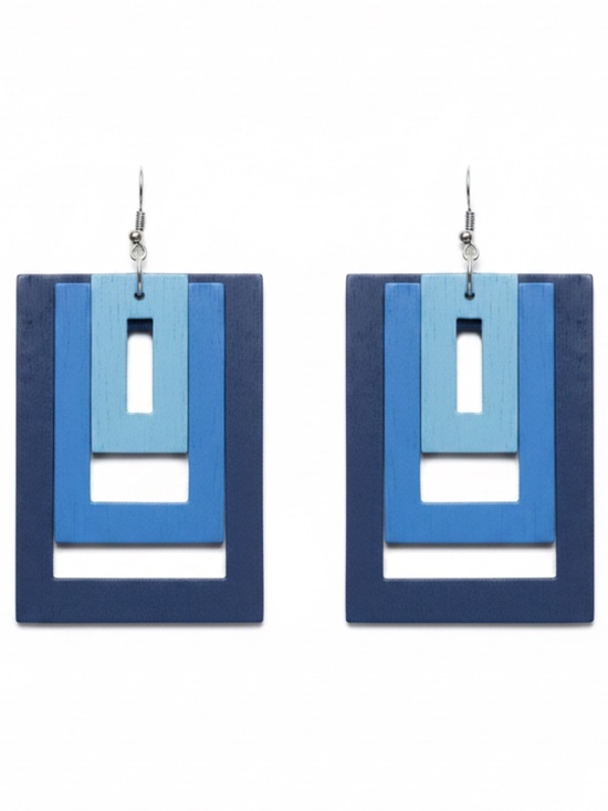 Fashion Jewelry Jewelry - Womens Wood Blue Two-Tone Square Earrings